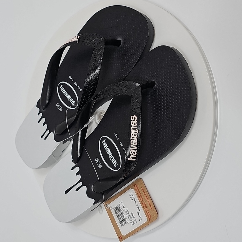 NWT Havaianas Mens Top Flip Flops Sz 39-40 Ice Grey Ink Pattern Sandal Thongs
